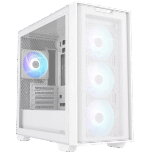Asus A21 Plus TG ARGB White microATX PC Case (Pre-Installed ARGB Fans, Mesh Front Panel, Compatible with Hidden Port Motherboards, 360mm Radiators, 380mm Graphics, White)