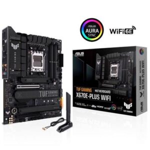 Asus Tuf Gaming X670E-Plus Wifi AMD X670 AM5 Ryzen Desktop 9000 8000 & 7000 ATX Motherboard 14+2 Power Stages, PCIe 5.0, DDR5, 4X M.2 Slots, USB 3.2 Gen 2x2 Type-C, USB4 Support, WiFi 6E, 2.5Gb
