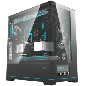 DarkFlash DY451 Pro Tempered Glass ATX PC Case, 2x USB 3.0, 1x Type-C, Four-Level Cooling System, Adjustable Fan Speed, Temperature Digital Display, 1x Pre-Installed ARGB Fan - Black