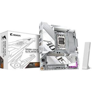 Gigabyte B850M Aorus Elite WIFI6E Ice AMD AM5 LGA 1718 Motherboard, mATX, DDR5, 2X M.2, PCIe 5.0, USB-C, WIFI6E, 2.5GbE LAN, EZ-Latch
