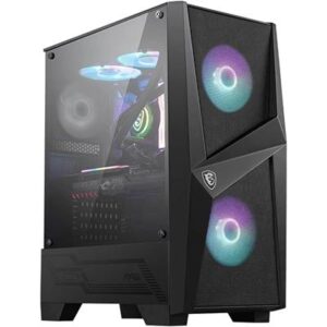 MSI MAG Forge 100R Mid Tower Gaming Computer Case - Black, 2x 120 mm ARGB PWM Fan, 1x 120 mm Fan, 1-6 ARGB Hub, Mystic Light Sync, Tempered Glass Panel, ATX, mATX, Mini-ITX