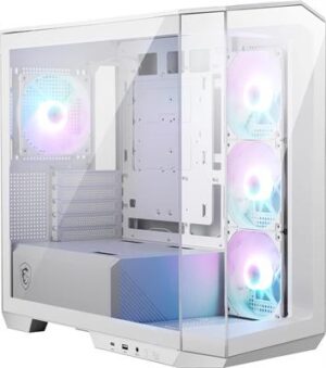 MSI MAG PANO M100R PZ White Premium Mid-Tower Gaming PC Case, Tempered Glass Side Panel, ARGB 120mm Fans, Liquid Cooling Support up to 360mm Radiator, White Color Case